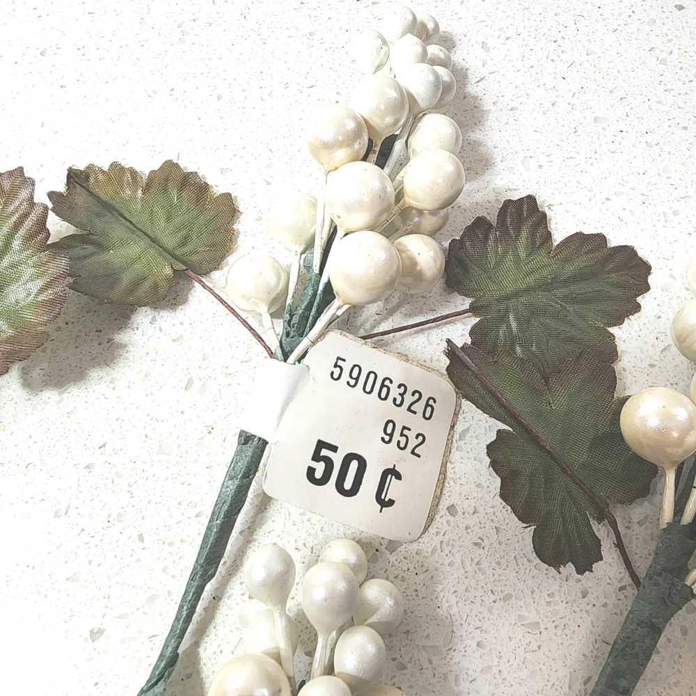 Vintage Artificial Pearl Berry Cluster Stems 5 Pieces